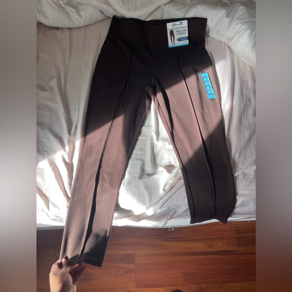 Brown Pleated Ponte Leggings